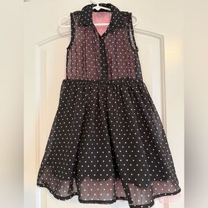 Girls Knit Works Black Polka Dot Dress with Pink Lace Back – Size 6
